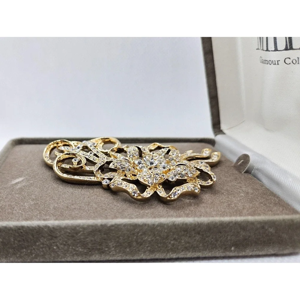 Vintage Nolan Miller‎ Glamour Collection Sevilla Rhinestone Flower Brooch
